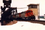 Eastbound manifest comes off the bridge